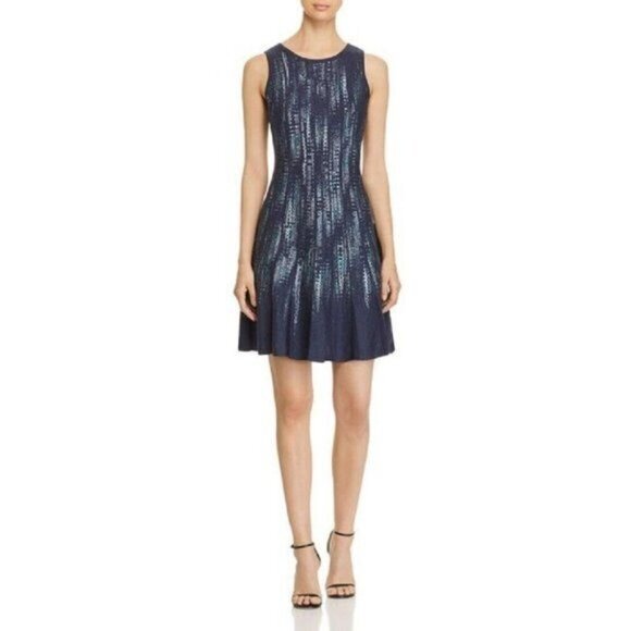 NIC+ZOE Lightening Streaks Fit and Flare Blue Knit Mini Dress SZ PP NEW - Picture 1 of 12